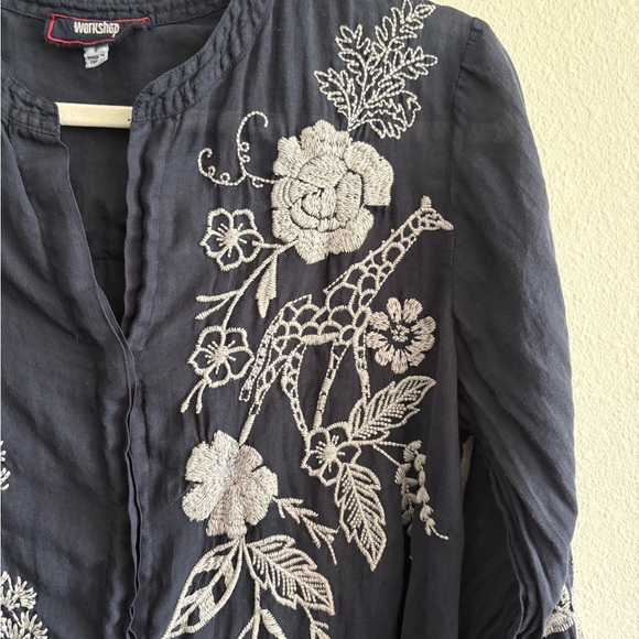 Johnny Was Osiris Voyager Tunic Top Embroidered Long-Sleeve Women’s Small Navy - Picture 7 of 12